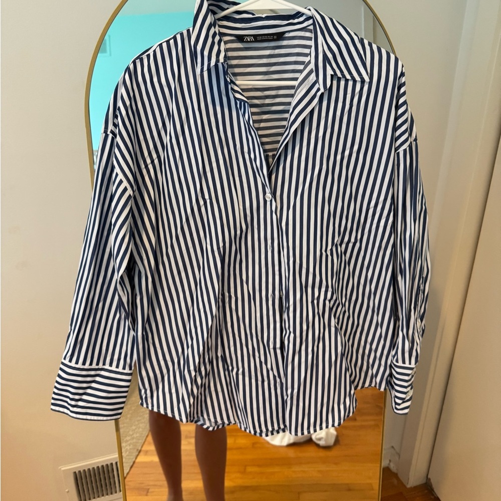 Zara Navy and White Striped Shirt